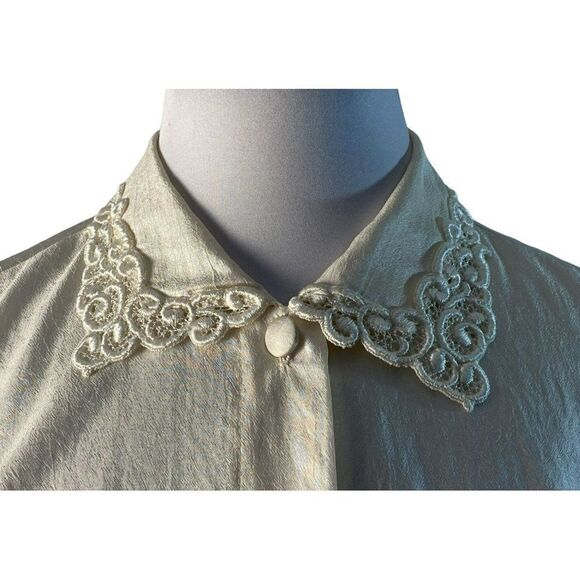 Judy Bond Vintage Lace Collared Blouse Sz 14 Ivory Hidden Button Front USA - Picture 2 of 6